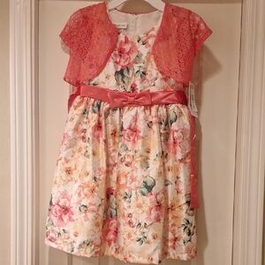 Floral Pink and White Kids Dress
